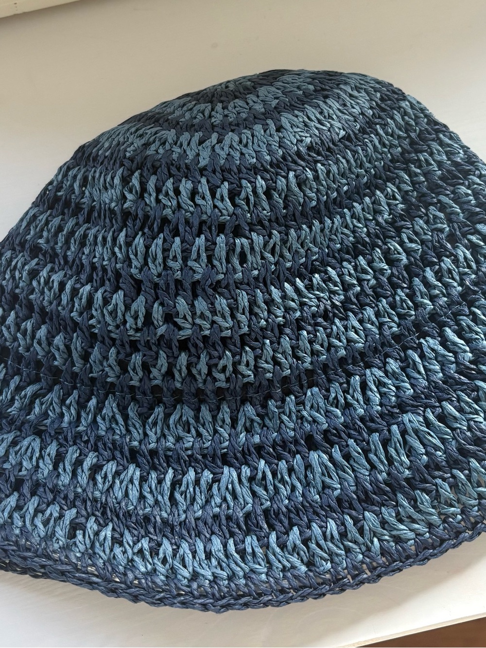 Women’s Straw Crocheted Blue Bucket Hat